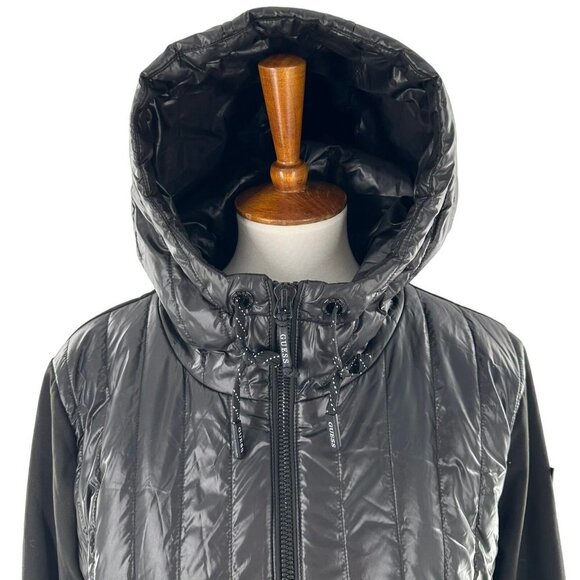 Guess Black Puffer and Softshell Hooded Parka Jacket Women's Size XL - Picture 4 of 10